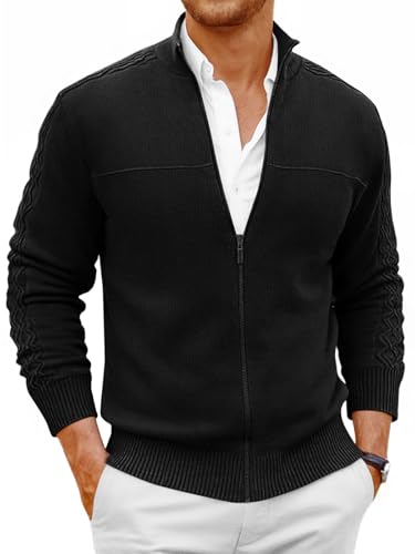 Runcati Mens Full Zip Cardigan Sweater Casual Mock...
