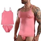 Amorgours Men's Sissy Crossdressing Lingerie Plus Size French Maid Roleplay Costume Cosplay Pajamas Outfits Set-Pink-XXLarge