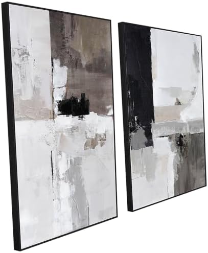 SAFERRYHOME Neutral Abstract Grey and Black Wall Art Set of 2, 24...