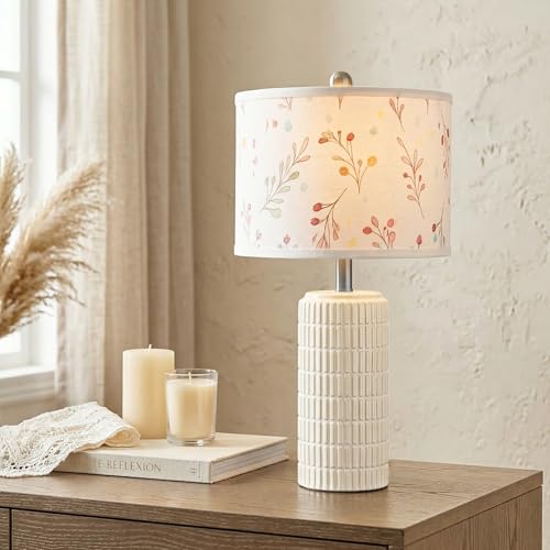 Image of PoKat 23'' Table Lamp with Flower Lampshade for Night Stands, Birthday Gifts for Women Mom, House Warming Gifts New Home Decor, Ceramic Lamp for Living Room, Modern Bedroom Lamp for Nursery