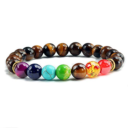 MOCHAMIK Naturstein Tigerauge 7 Chakra Armbänder & Armreifen Yoga Balance Perlen Gebet elastisches Armband Männer