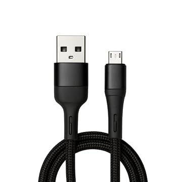 Cabo Micro USB V8 Nylon Trançado Preto 1m, Carregamento Rápido 2A, Cabo Reforçado para Celular Android, Samsung, Motorola, LG, Xiaomi, Kindle
