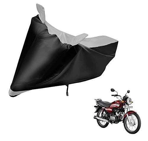 Image of Auto Hub Bike Cover Compatible with Hero Hf Deluxe with Mirror Pocket, Dustproof, Heat Resistant, Triple Stitched, Hf Deluxe Bike Cover- Black, Silver