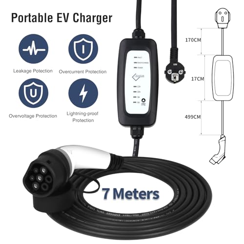 EV Ladekabel für Elektrofahrzeug Tragbares Zuhause Schnell EVSE ladegerät Kompatibel mit Allen Steckern für Elektroautos IEC 62196-2 Typ 2 16A/3.6KW Schuko 2-polig