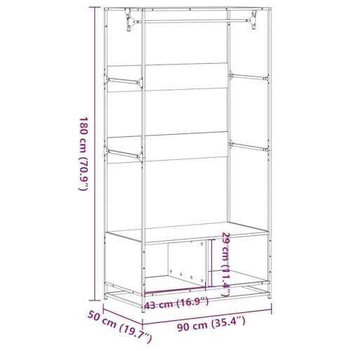 Vidaxl Armadio Nero 90X50X180 Cm In Truciolato, Mobile Portaoggetti, Guardaroba, Mobile Per Camera Da Letto, Armadietto Portaoggetti, Credenza - 3