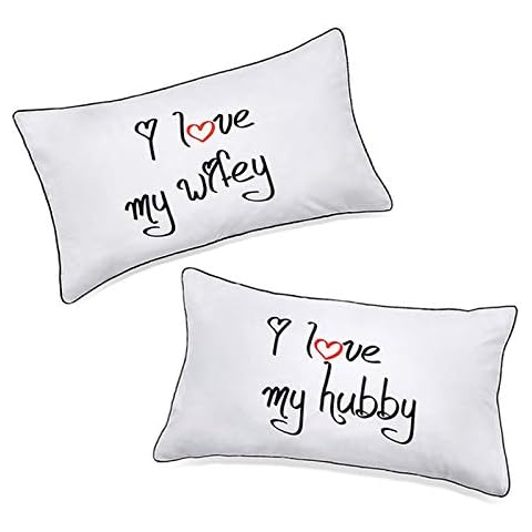 DasyFly I love my wifey and I love my hubby couples pillowcases,Wedding His and Her Pillows Fun Gift for Lovers,couples,Husband and Wife Couple pillow case (74 * 48cm Pillowcases) Cover