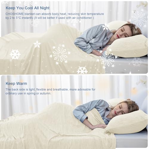 Image of CHOSHOME Cooling Blanket for Hot Sleepers Lightweight Summer Cold Thin Blankets for Sleeping, Hot Flashes Night Sweats, Soft Blanket for Bed (12-Beige, Full 84 inch x 90 inch)