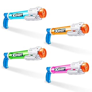 XSHOT Water Warfare Small Tube Soaker (4 Pack) by ZURU Super Soaking Pump Action, Pool Party Pack, Fills up to 380ml, Shoots up to 8 Meters, for Boys, Girls, Children