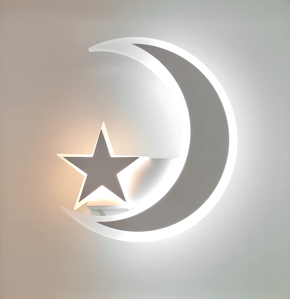 Universo Applique a led illuminazione per interno 11W lampada da parete moderna a forma di luna e stella (Luna a luce fredda con stella luce calda)