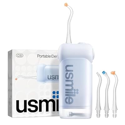 usmile C10 Portable Water Flosser for Travel – 95-Day Battery, 4 Modes, 360° Nozzle, 180ml Tank, IPX7 Waterproof, Dentist-Recommended for Braces, Implants & Sensitive Gums (Blue)