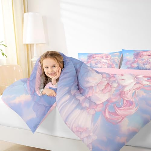 Image of Erosebridal Kawaii Girl Bedding King,3D Anime Gifts Comforter Set Japanese Girl with Curly Hair Bed Sets Romance Style Duvet Insert 3 Pieces