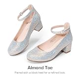 DREAM PAIRS Dziewczęce buty do sukienki masywne wysokie obcasy pasek na kostkę impreza ślub księżniczka czółenka dla małego dużego dziecka, Srebrny, 15.5 EU