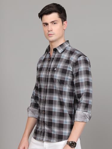 Image of Majestic Man Stylish Slim Fit Cotton Spread Collar Checked Casual Shirt