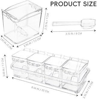 Clear Seasoning Box, 4 Pieces Seasoning Rack Spice Pots, Storage Container Condiment Jars Acrylic Seasoning Box with Covers and Spoons for Spice, Sugar, Salt, Sugar, Cardamon, Cinnamon
