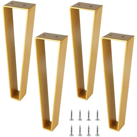 Osring 14 Inch Trapezoid Furniture Legs 4pcs, Solid Steel Furniture Hairpin Leg for Side Table, TV Stand and Cabinet, Gold Cover