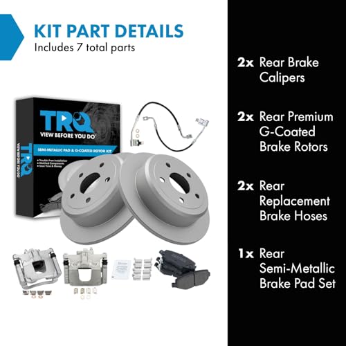 Image of TRQ Rear Brake Pad and Rotor Set Semi Metallic Coated Rotors Calipers Compatible with 2008-2012 Jeep Wrangler