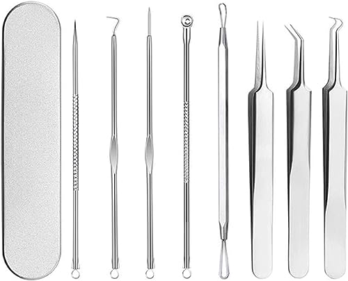 JUTOSU 角栓ピンセット 精密ピンセット 極細ピンセット 汎用型ピンセット ピンセット 角栓取り ニキビ取り 毛抜き いちご鼻 黒ずみ 毛穴ケア 毛穴角栓 粉瘤 鼻ケア 先端0.01o ステンレス製 耐酸 防腐 収納ケース付き 8点セット