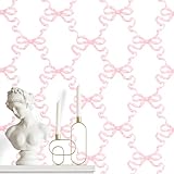 MotiMind Pink Bow Wallpaper 15.75 x 118 Inch Bow Ribbon Trellis Wallpaper Coquette Trendy Preppy Peel and Stick Ribbons Feminine Ballet Girly Adhesive Removable Coquette Room Decor