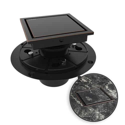 WEBANG 4 Inch Square Shower Drain Bronze Floor Drain with Flange Reversible 2-in-1 Cover Tile Insert Grate Removable SUS304 Stainless Steel CUPC Certified Oil Rubbed Bronze