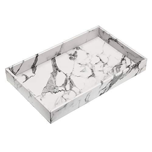 Hipiwe Desktop Organizer Tray - Faux Leather Vanity Tray Dresser Perfume Tray Cosmetics Storage Tray Home Decorative Catchall Tray For Bath Bathroom, Marbling White #TOP2