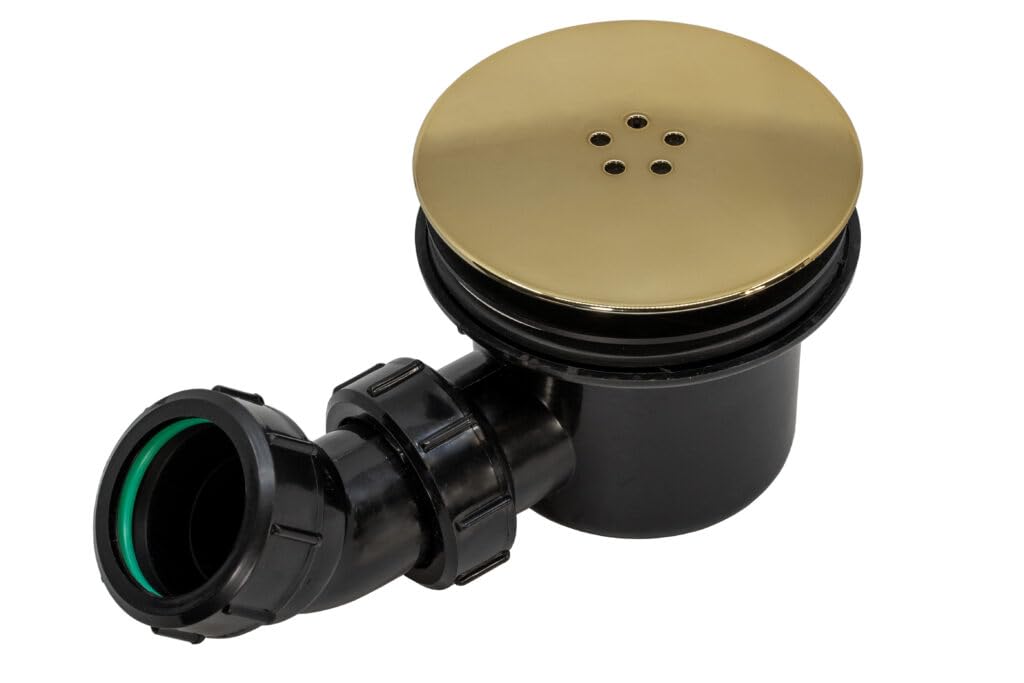Fluidmaster White 90Mm Hi-Flow Shower Trap/Drain – Brushed Brass & Black – Stylish & Efficient Shower Drain