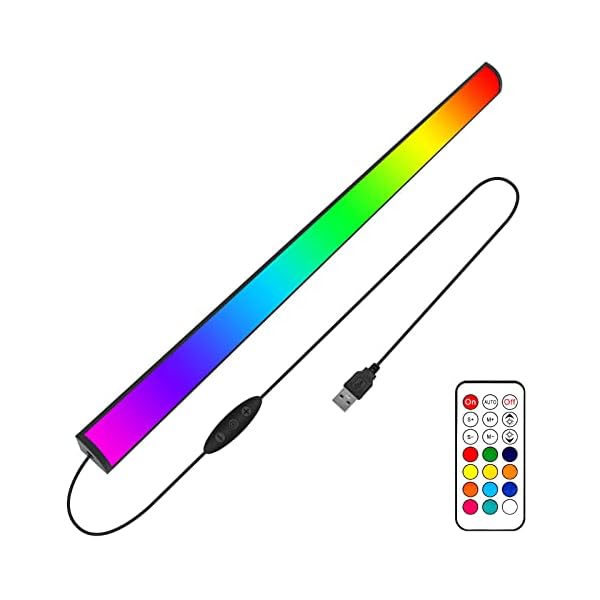 Ferswe RGB Under Monitor Light Bar, Dream Color Gaming Lights with Remote Control, USB Port, Dimmable and Speed Adjustable, Color Changing Desk Light Bar for PC, Gaming and Desk [Energy Class E]