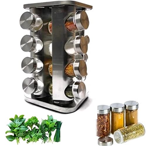 Porta Condimentos com 16 Vidros de 80 ml + Suporte de Inox Giratório
