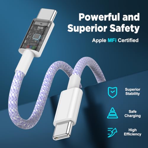Image of USB C to USB C Cable 6FT+10FT 2Pack 60W iPhone 17 16 15 Charger Cord Long Type C to C Cable Fast Charging for Apple iPhone 17 16 15 /Pro /Pro Max /Plus /iPad Pro Air /MacBook /Air /Mini /Samsung Galaxy-Purple