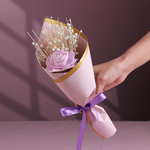 Image of FlowerAura Premium Natural Dried Flower Bouquet of Sola Beauty Purple Rose & Fillers | Gift for Valentine's Day, Birthday, Anniversary | Eco-Friendly Flowers for Home Decor, Table Decor & Craft Items