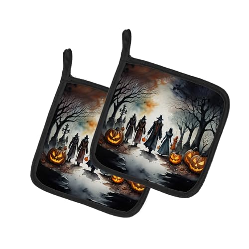 Caroline's Treasures Vampires Spooky Halloween Pair of Pot Holders Kitchen Heat Resistant Pot Holders Sets Oven Hot Pads for Cooking Baking BBQ, 7 1/2 x 7 1/2