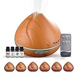 🌻【Kit difusor con 4 botellas de aceite esencial】 El humidificador está equipado con un difusor de aceite esencial de 550 ml, cuatro aceites esenciales de 10 ml y un control remoto. Los aceites esenciales incluyen aromas de naranja, limón, lavanda y menta. Los aceites esenciales de aromaterapia están hechos de plantas naturales puras de alta calidad. El control remoto puede ayudarlo a controlar este humidificador de manera más conveniente.