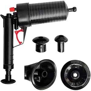 CZ-XING Hogedrukafvoerplunjer,Opblaasbare toiletplunjer,Luchtstroomafvoerblasterpistool met zuigerkoppen en inflator voor baggertoilet/wastafel/badkuip/vloerafvoer