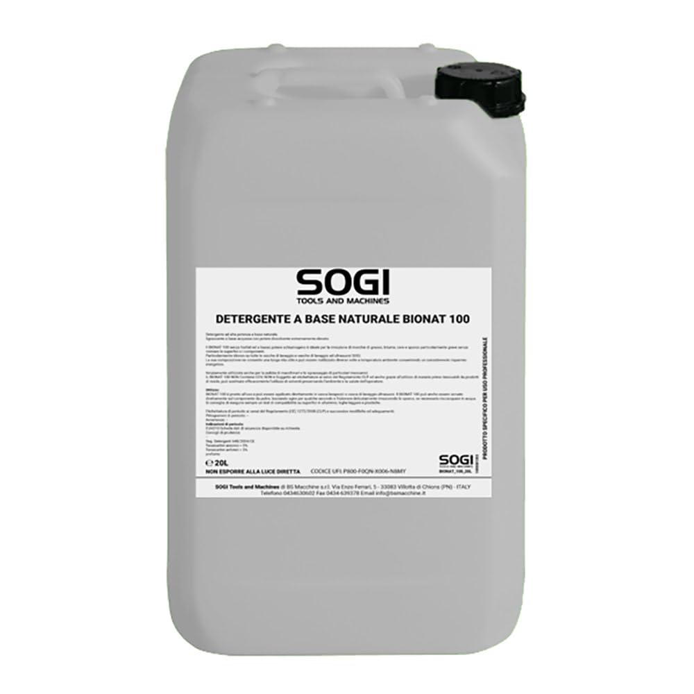 Limpiador desengrasante SOGI BIONAT 100, sostenible, natural y potente, para uso manual o en bañeras, bidón de 20 L
