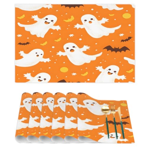 YCCZCPRL Halloween Ghost Placemats Set of 6 PVC Heat Resistant