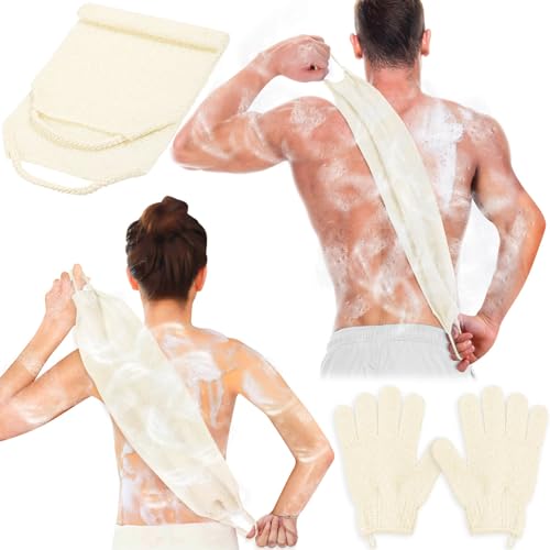 Anezus Peeling-Rückenreiniger Badehandschuhe Duschtuch mit Körperpeeling-Handschuhen für Rückenreiniger Entfernung abgestorbener Haut (Beige)