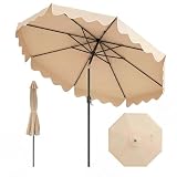 COSTWAY Sonnenschirm 270 cm, Gartenschirm mit Kurbel und Volant, beidseitig um 30° knickbar, Terrassenschirm mit 8 Rippen, Marktschirm für Garten, Balkon, Terrasse (Beige)