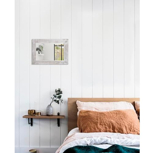 Rechteckiger Spiegel, Wandspiegel mit rustikalem Holzrahmen, Vintage-Hängespiegel für Schlafzimmer, Badezimmer, Wohnzimmer, Bauernhaus, Wanddekoration, weiß, groß, 40 x 30 cm – Bild 6