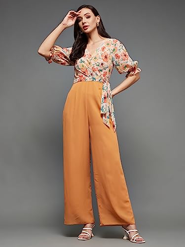 Image of Miss Chase Women's V-Neck Half Sleeve Tropical Wrap-Styled Jumpsuit