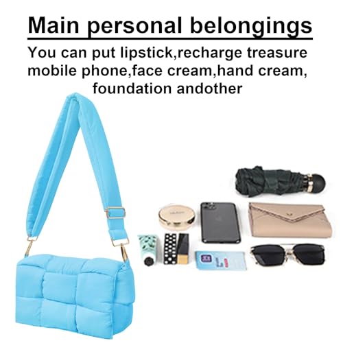 Image of Shoulder Bag Lightweight Puffer Tote Crossbody Bag Handwoven for Women | waterproof nylon, durable, soft padded texture, versatile for travel, work, weekend, everyday, adjustable strap
