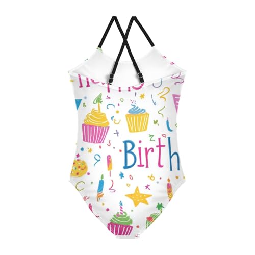 susiyo Pattern Happy Birthday Girls One Piece Swimsuits Quick Dry Swimwear Bathing Suit for Beach 3-10 T, 3 Years Old2