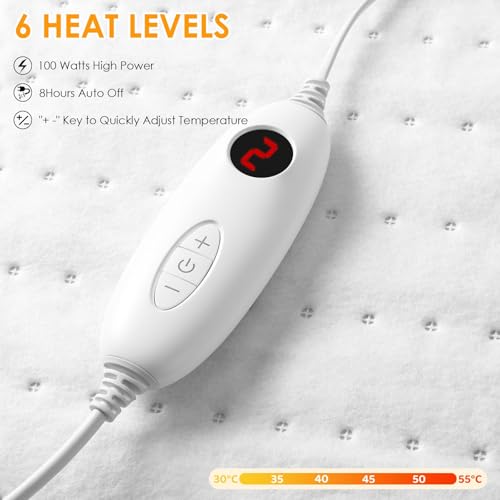 Miniatura 4 de Tlgreen Calienta Camas Eléctrico Individual 100w 193x91 Cm 6 Niveles De Temperatura Calientacamas Calentador Con Apagado Automático, Protección Contra Sobrecalentamiento Lavable Transpirable