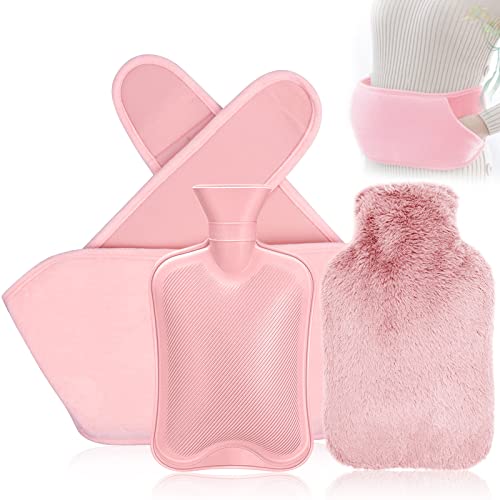 Bolsa de Agua Caliente con Tapa,1 L,Botella de Calentar Agua con Cubierta y Banda Térmica,Kit de Hot Water Bottle,Hot Water Bag para Cólicos Menstruales,Frío...