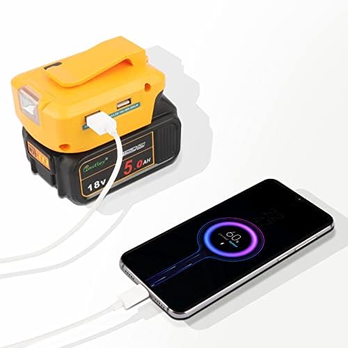 Waitley Battery Adapter for Dewalt USB Adapter Charger, DCB090 Battery Adapter with LED Work Light, DC Port & Dual USB Port, Power Source Charger for 14.4V 18V 20V Lithium-ion Battery