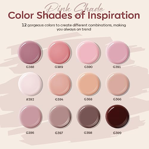 modelones Poly Nail Gel Set - 12 Colors 15g Nude Pink Brown Tone All Seasons Poly Nail Extension Gel Kit Trendy Art Design Professional Salon at Home Holiday Gift for Girl