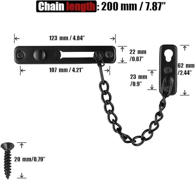 Chain Door Guard Lock Stainless Steel Door Guard with Spring Anti-Theft Press Lock, Brushed Comes with 4 Screws