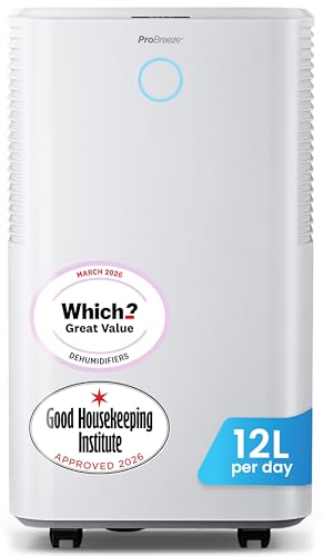Pro Breeze® OmniDry 12L/Day Dehumidifier with Automatic Humidity Sensor & Display, 24Hr Timer, Laundry Drying, Continuous Drainage (White, 12 Litre)