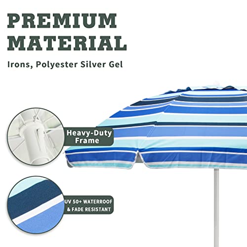 SUNNYFEEL Beach Umbrella 6ft, Portable Outdoor Umbrellas with Carry Bag Sand Anchor Push Button Tilt Pole UPF50+ UV Protection Windproof Sunshade Parasol for Beach, Patio, Yard, Garden