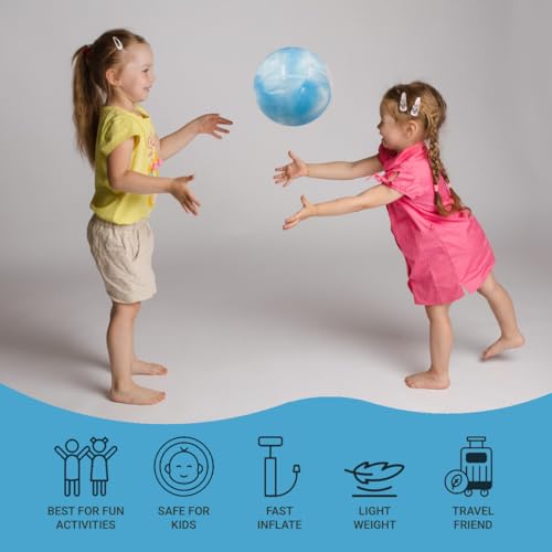 Image of GENIE'S Toy Bus 9-Inch Marble Play Ball | Interactive | for Pool, Beach & Garden | Perfect for Outdoor & Indoor Play | PVC Ball for Kids & Adults I Pack of 2 (Multicolor)