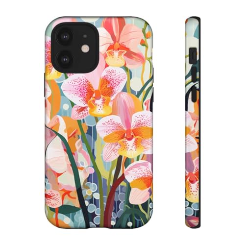 Coque iPhone 12 antichoc fine design orchidée brillante