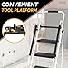 BLACKHORSE-RACING 5 Step Ladder with Handrails & Tool Tray Platform, 330 lbs Folding Step Stool Ladder, Portable Steel Ladder for Kitchen Pantry Home Office Library, White